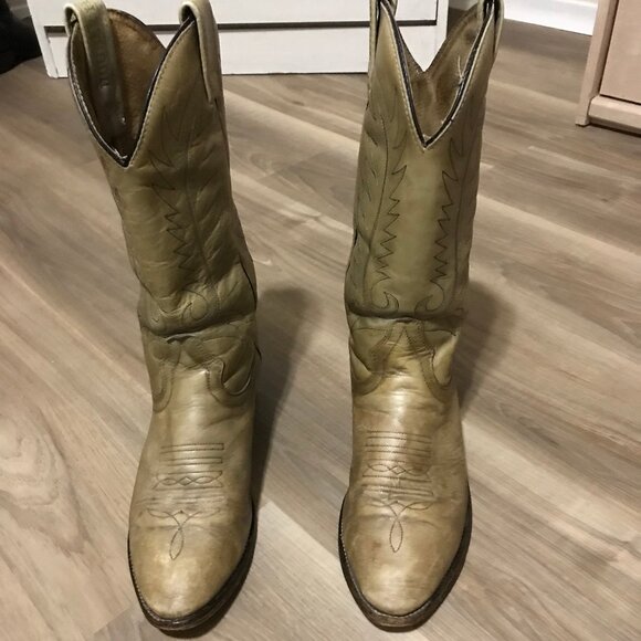 Double H Men's Cream Leather Western Boots Size 8 - Picture 2 of 7